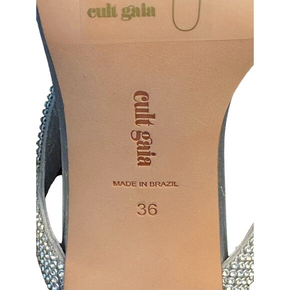 Cult Gaia Audrey Crystal Embellished Sandals Stiletto Heel Square Toe Clear Sz 6 - Picture 11 of 14